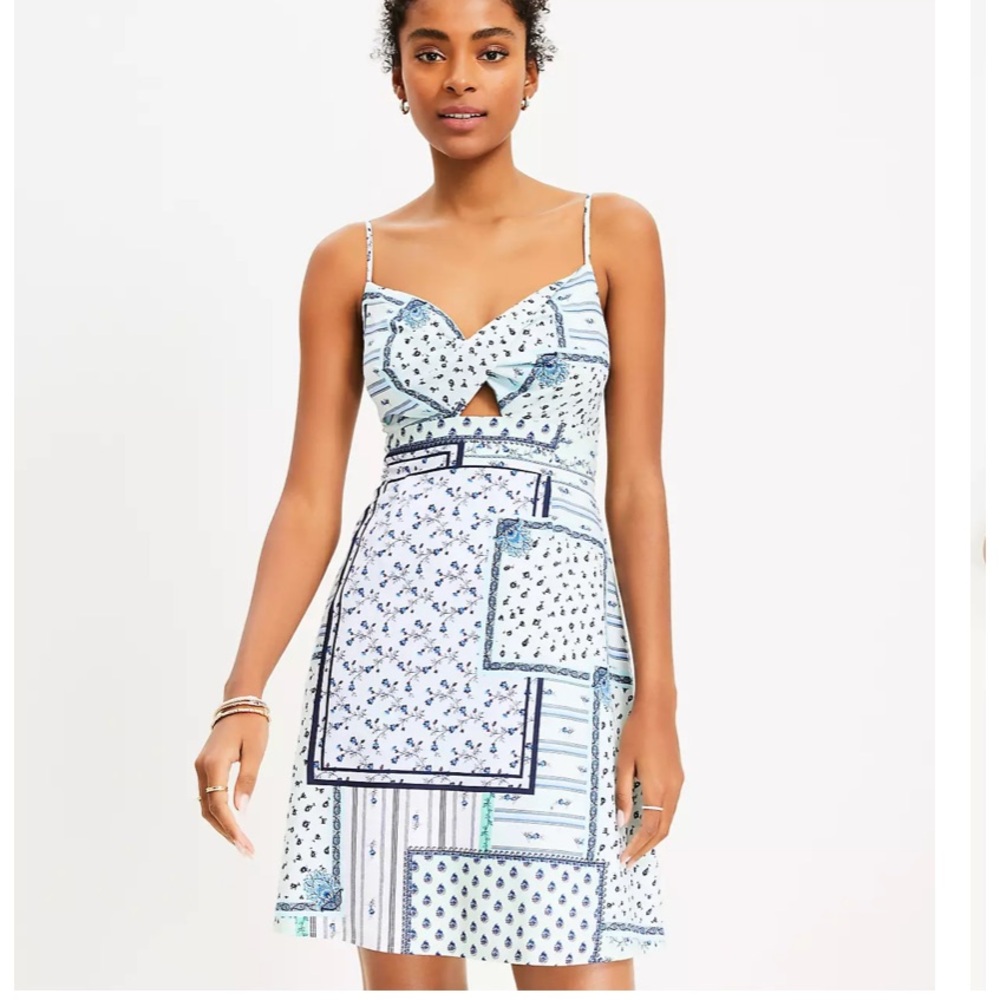 LOFT Patchwork Twist Cutout Mini Dress, Size 14, NWT